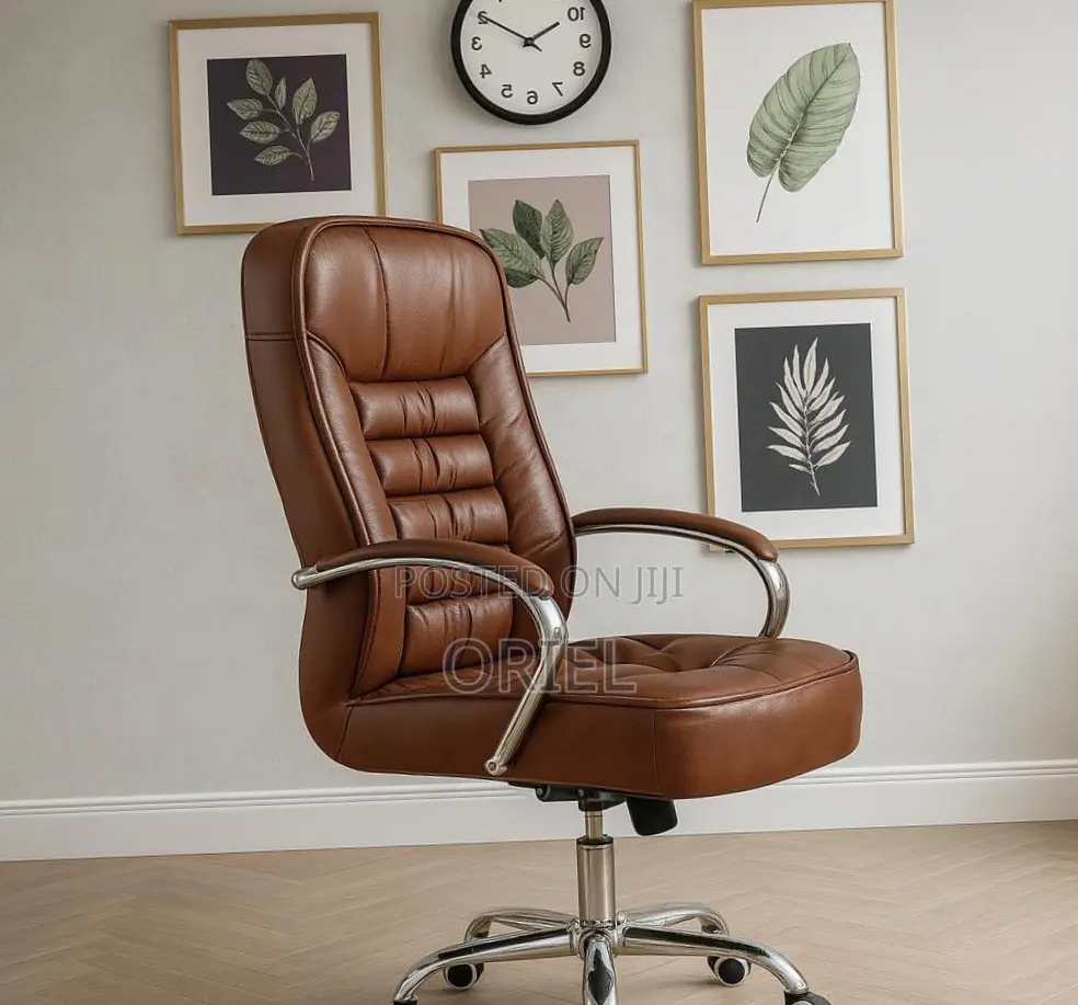 Modern Office Staff Chair : Premium Brown Leather Office Chair
