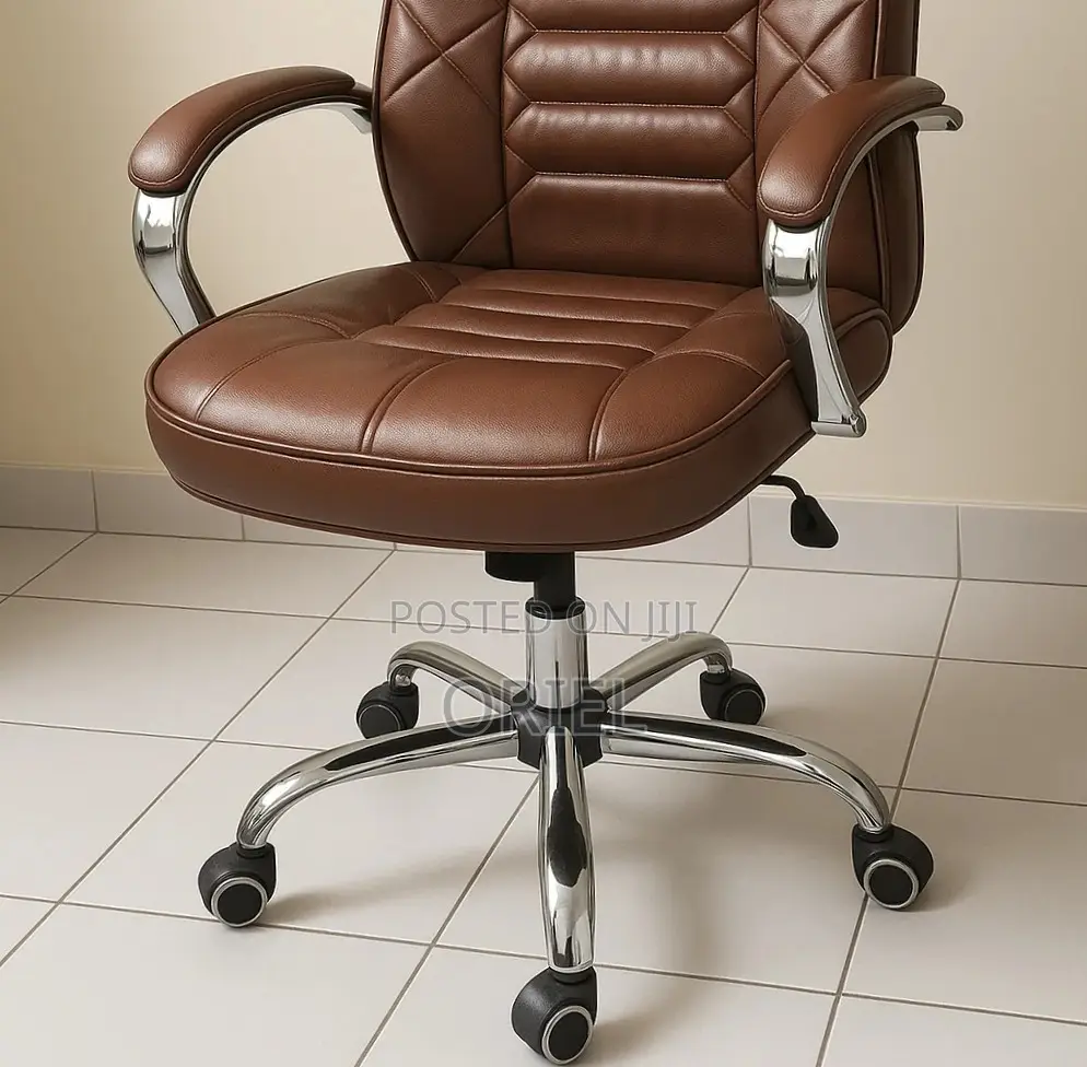 Modern Office Staff Chair : Premium Brown Leather Office Chair