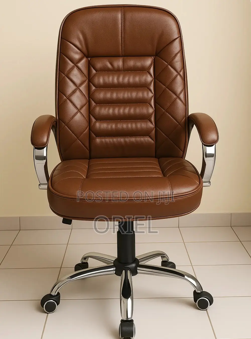 Modern Office Staff Chair : Premium Brown Leather Office Chair