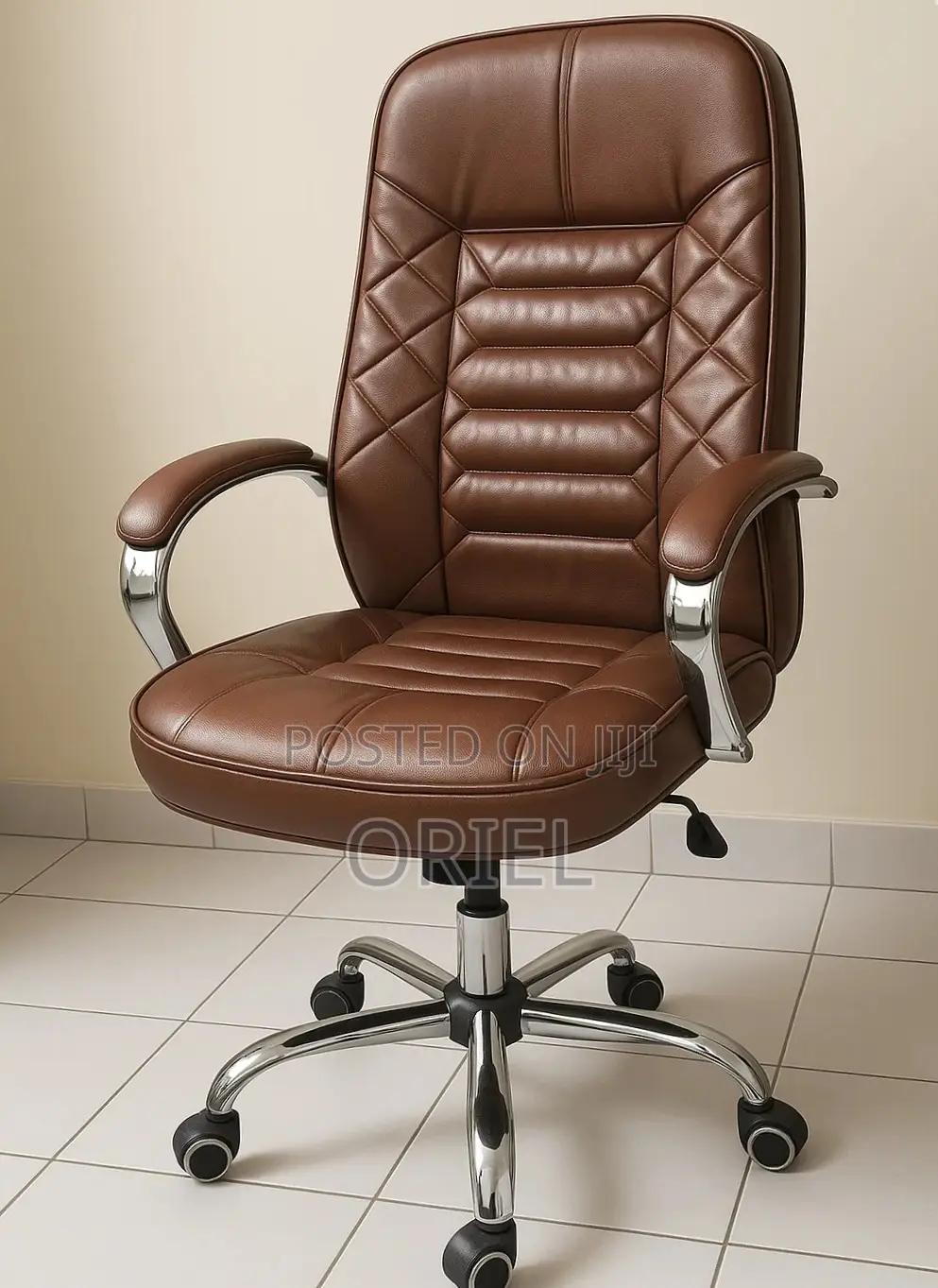 Modern Office Staff Chair : Premium Brown Leather Office Chair