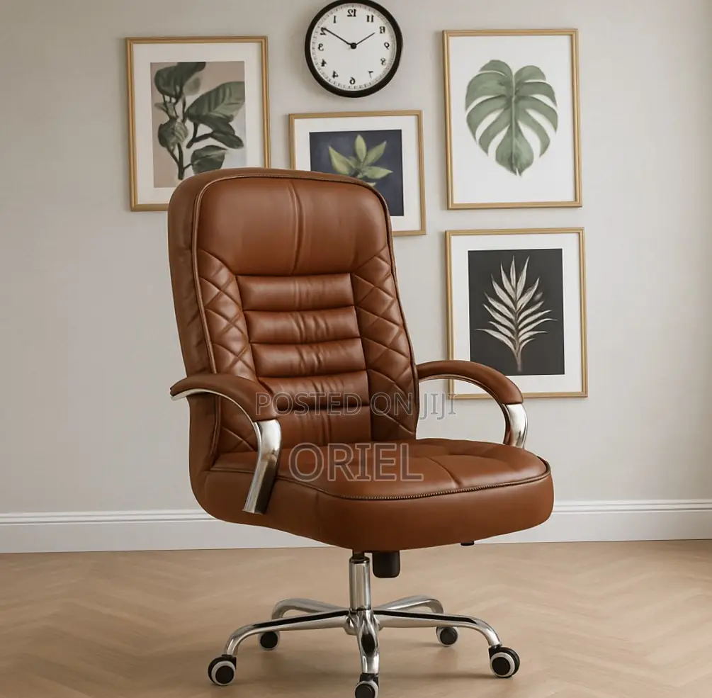 Modern Office Staff Chair : Premium Brown Leather Office Chair
