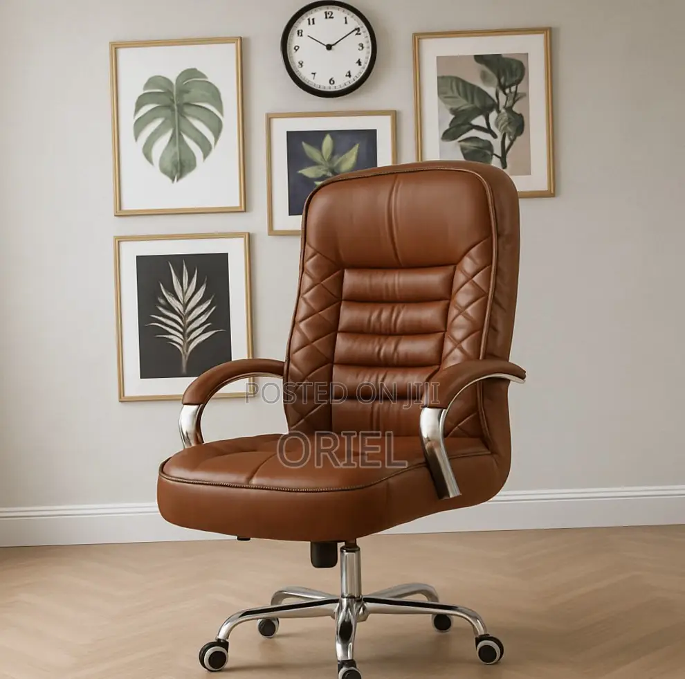 Modern Office Staff Chair : Premium Brown Leather Office Chair