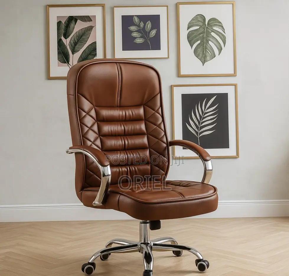 Modern Office Staff Chair : Premium Brown Leather Office Chair
