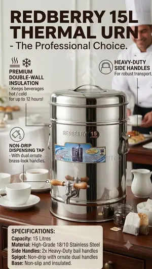 15l Redberry Premium Range s.steel Insulated Tea Urn