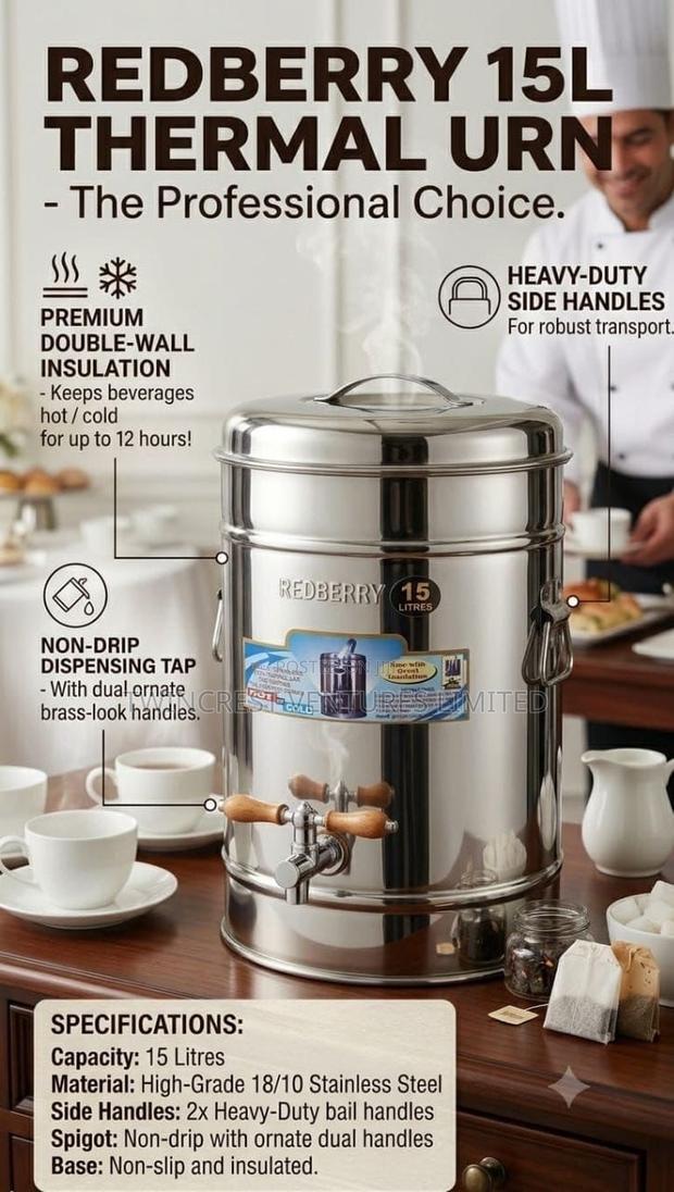 15l Redberry Premium Range s.steel Insulated Tea Urn