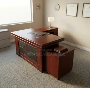 Office Desk; 1600mm Executive Mahogany L- Shaped Desk.