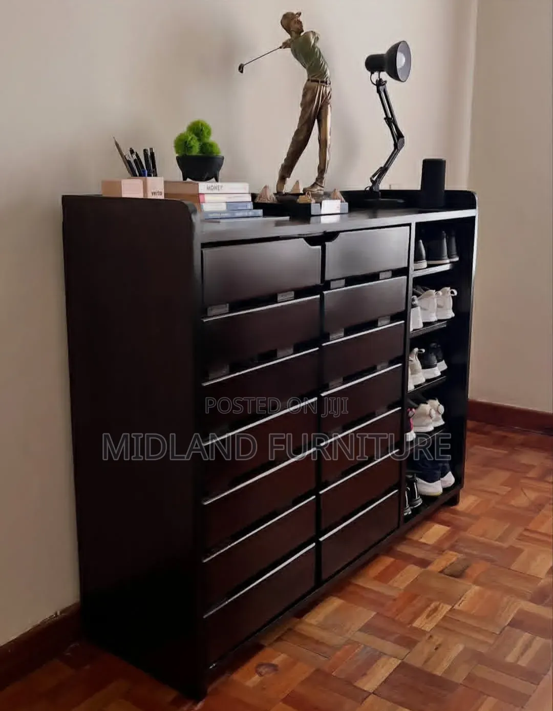 Dark Walnut Shoerack With Drawers Pay on Delivery 