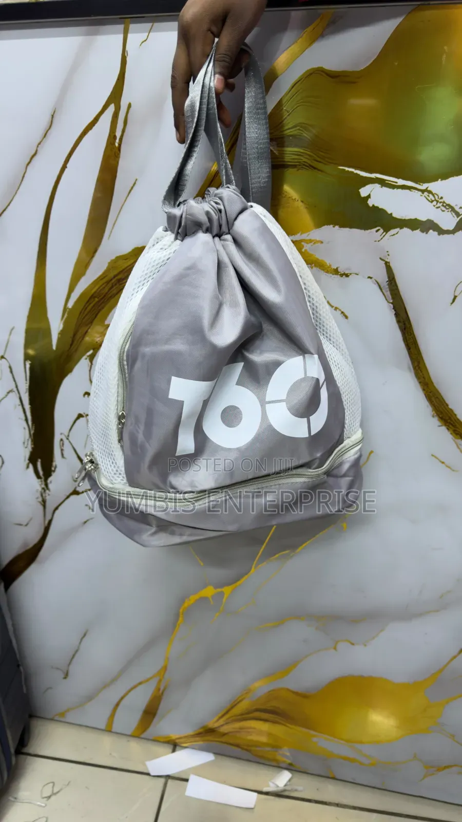 Grey T60 Gym Bag With Drawstring Closure