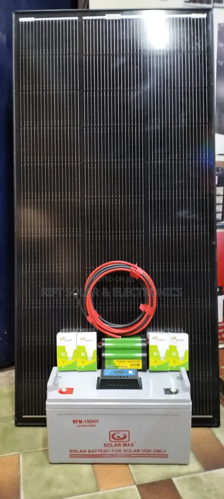 250w Home Solar Solution - 150Ah Battery - 300w Inverter - 10m Cable