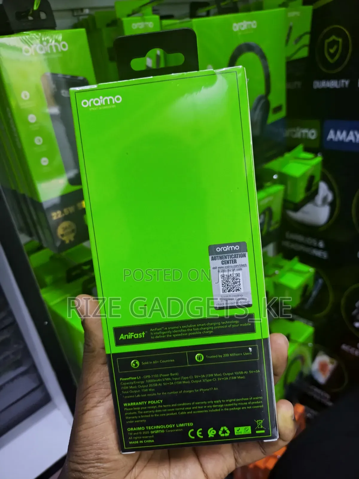 Oraimo Powerbank With Detachable Type C Cable.