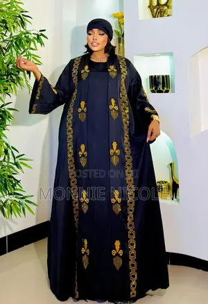 2-in 1 Luxury Navy Blue With Gold Abaya/Kaftan