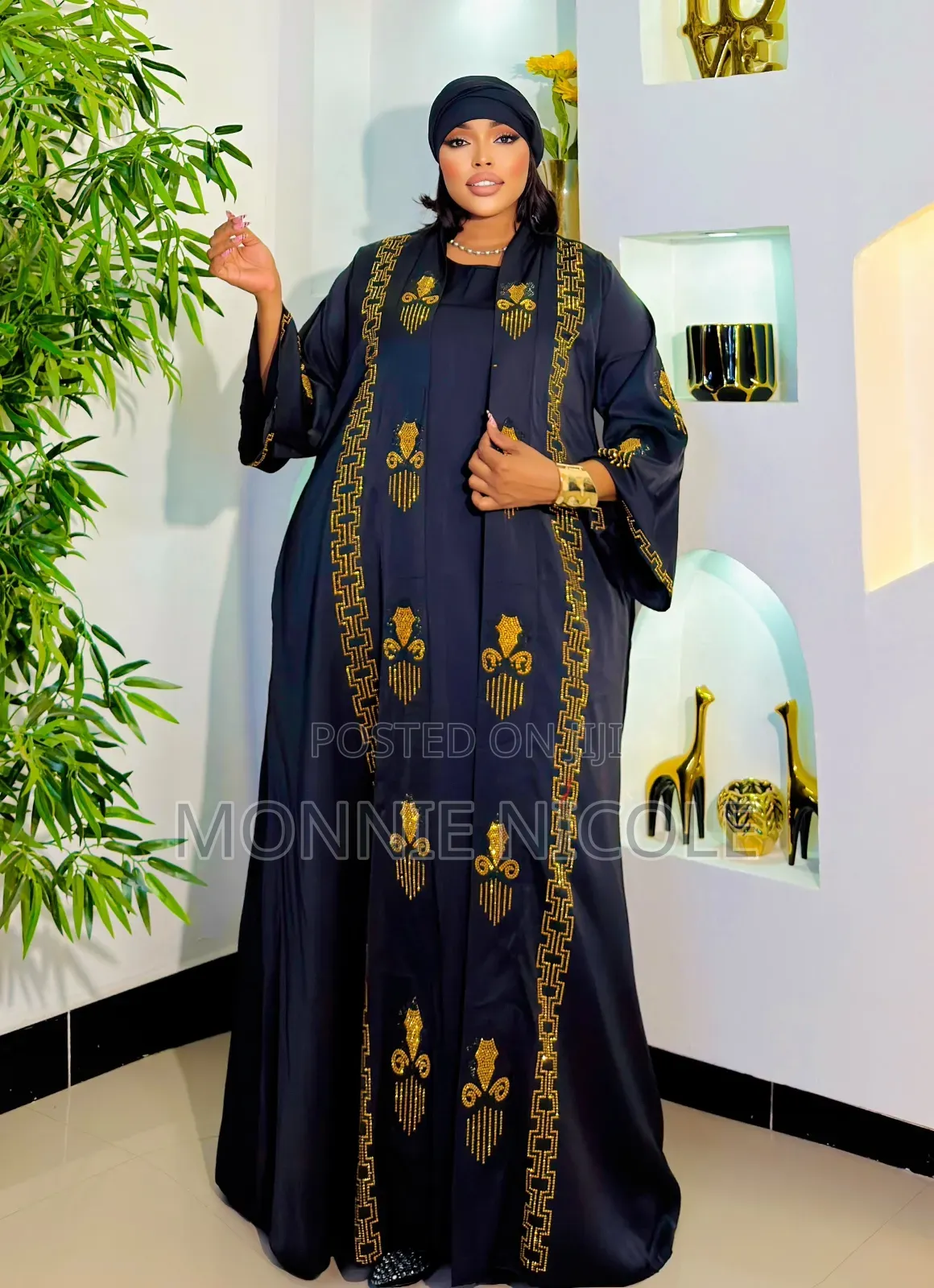 2-in 1 Luxury Navy Blue With Gold Abaya/Kaftan