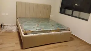 5x6 Beige Channel-Tufted Chester Bed: Free Delivery