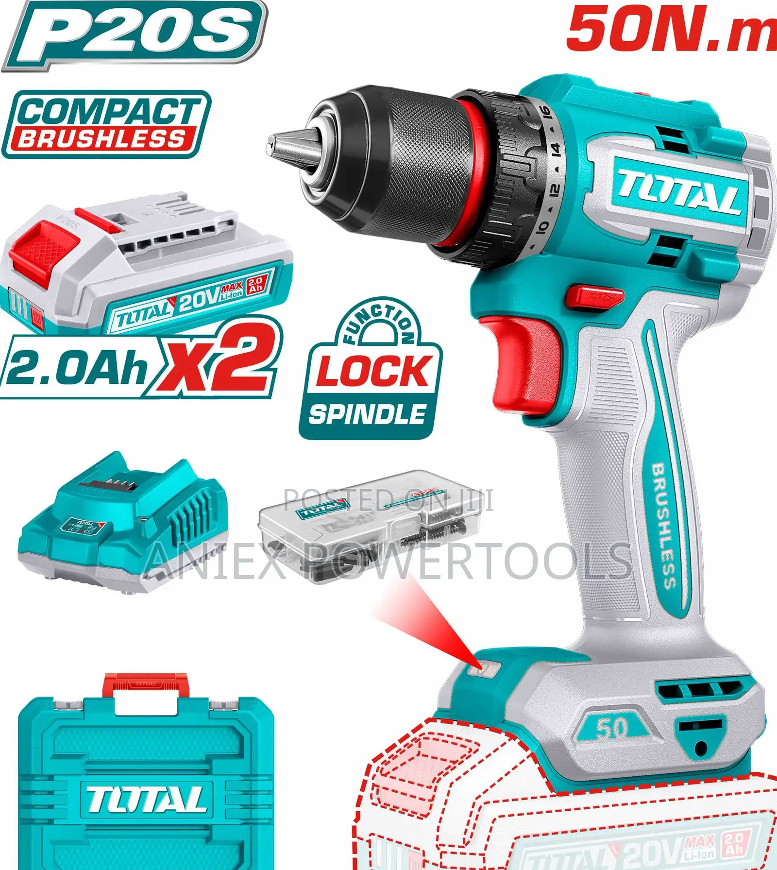 Total TDLI205062 Compact Brushless Cordless Drill 55Nm
