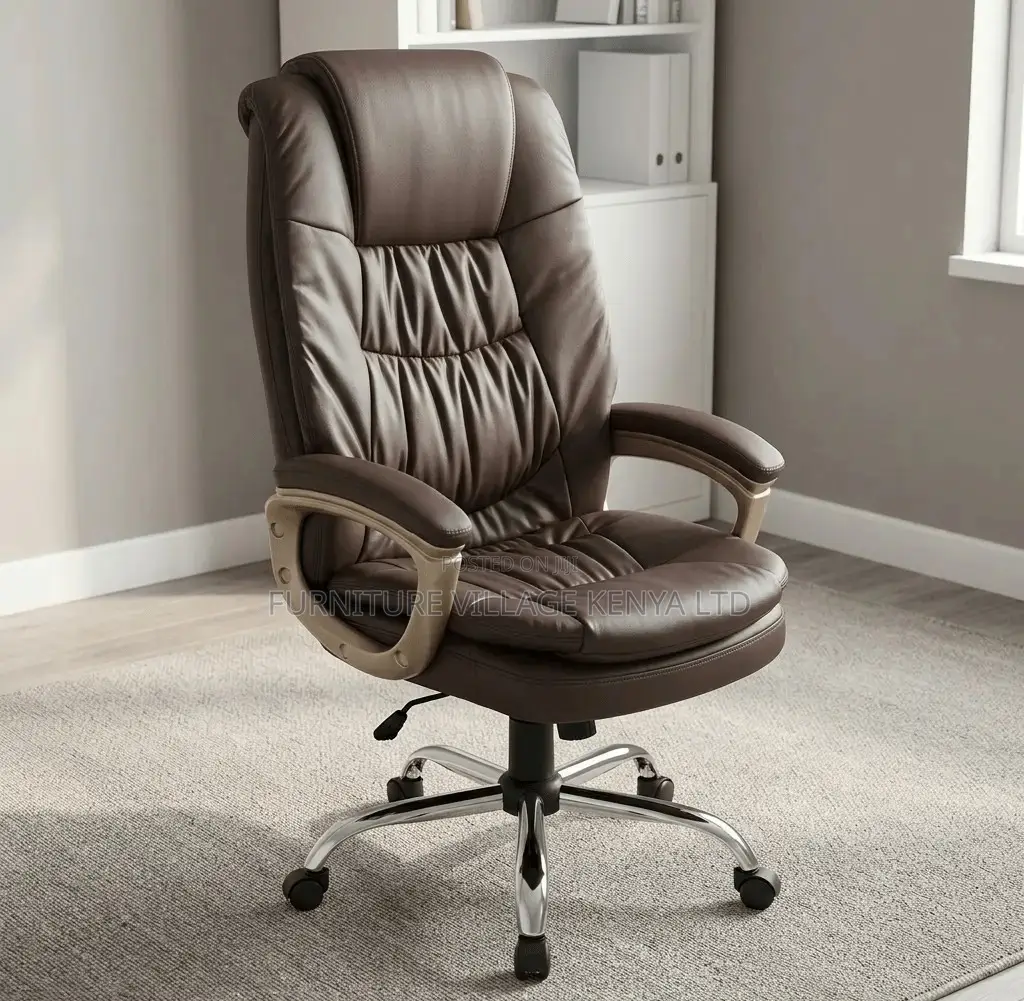 Office Chair; Brown High Back Executive Boss Office Chair