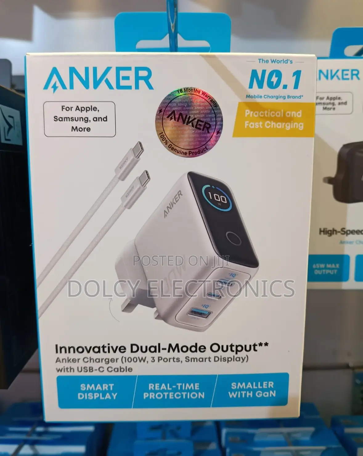 Anker Charger 100w 3ports Smart Display With USB-C Cable