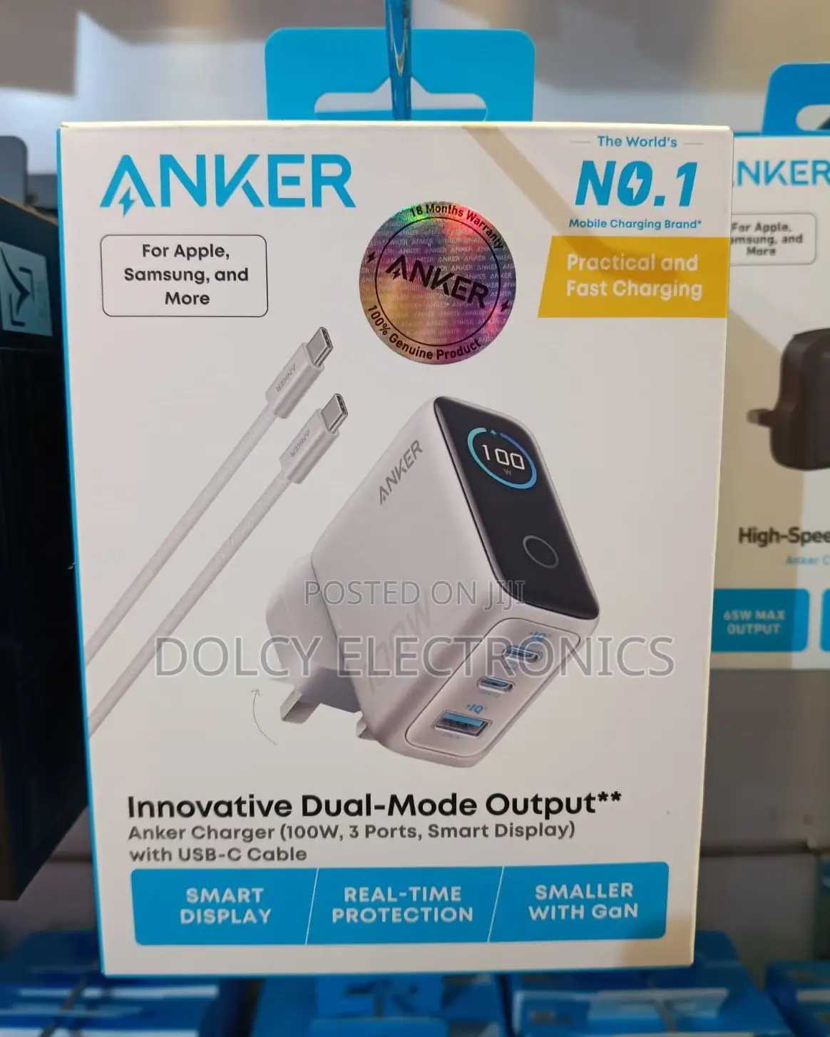 Anker Charger 100w 3ports Smart Display With USB-C Cable
