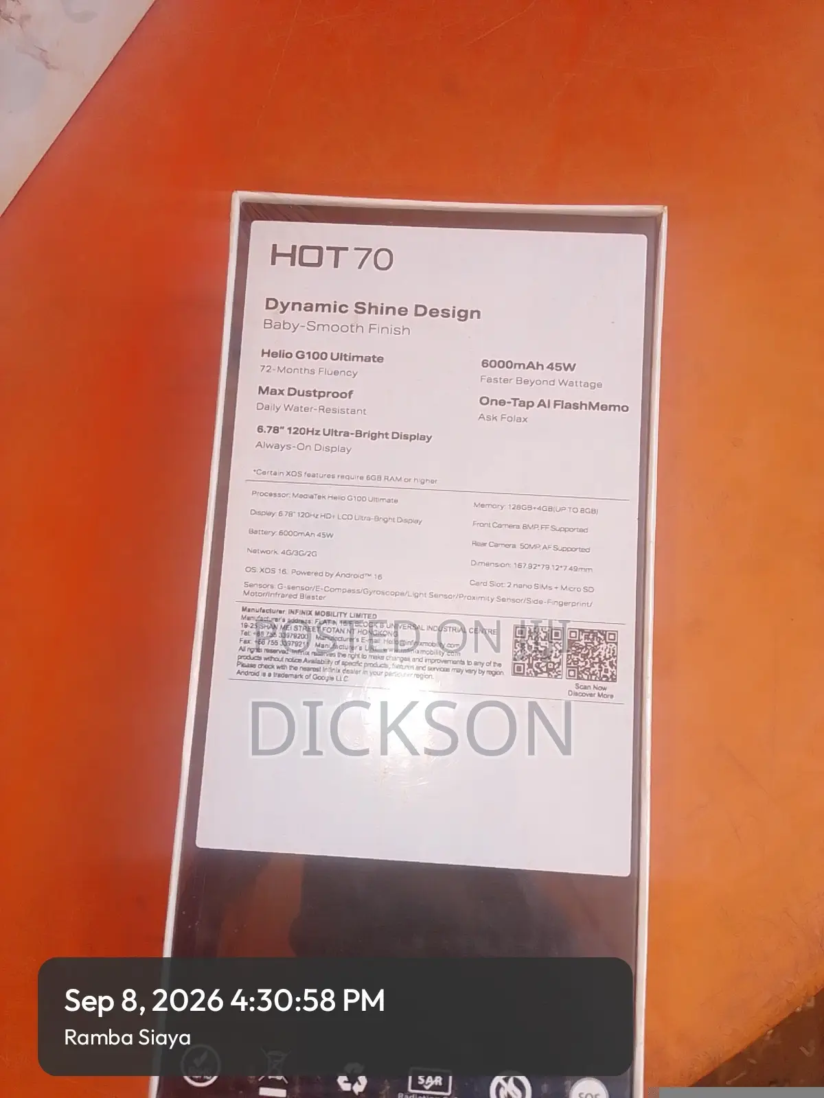 New Infinix Hot 70 128 GB Silver