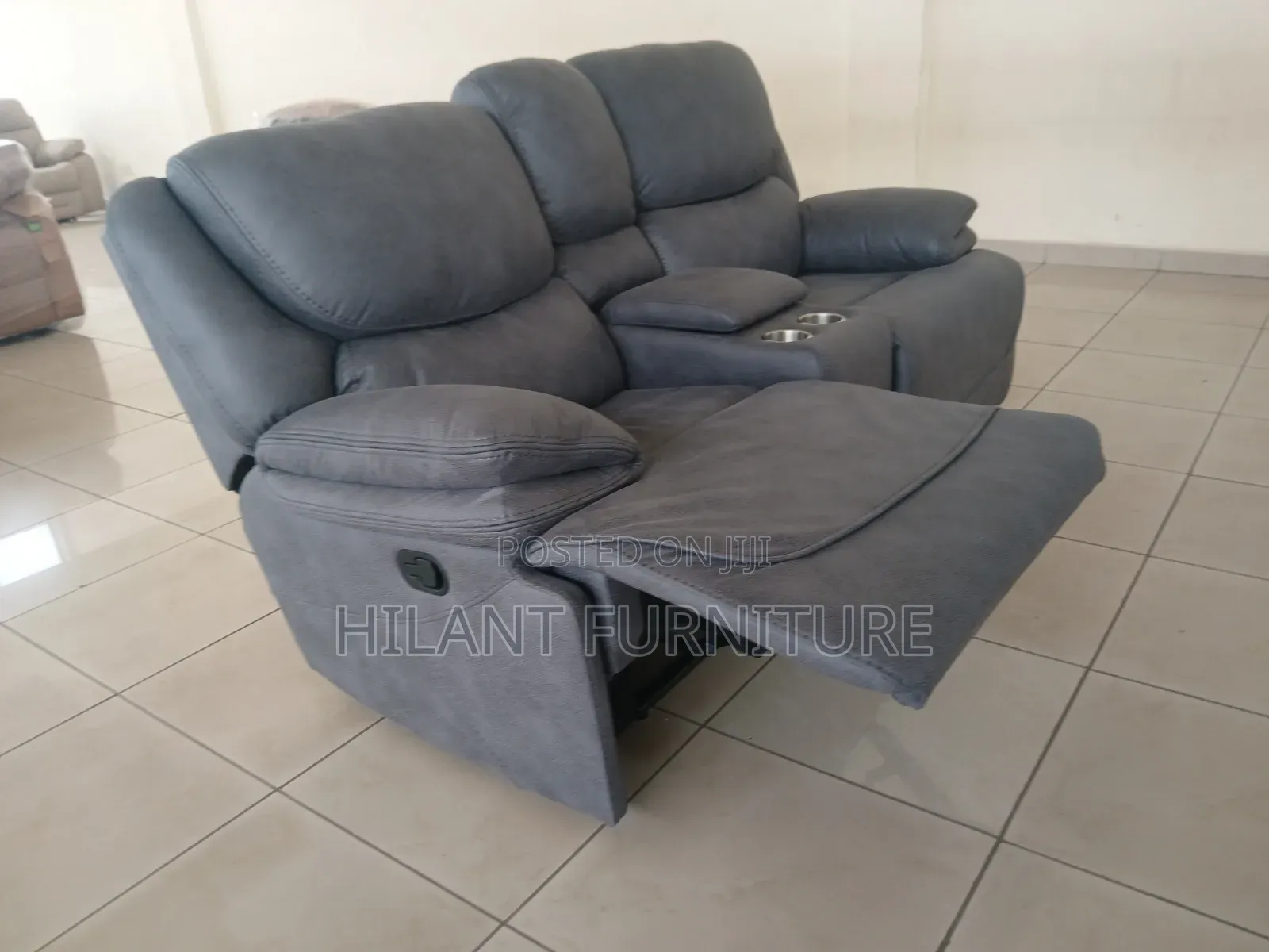 Luxury 2-Seater Grey Recliner Sofa With Cup Holders