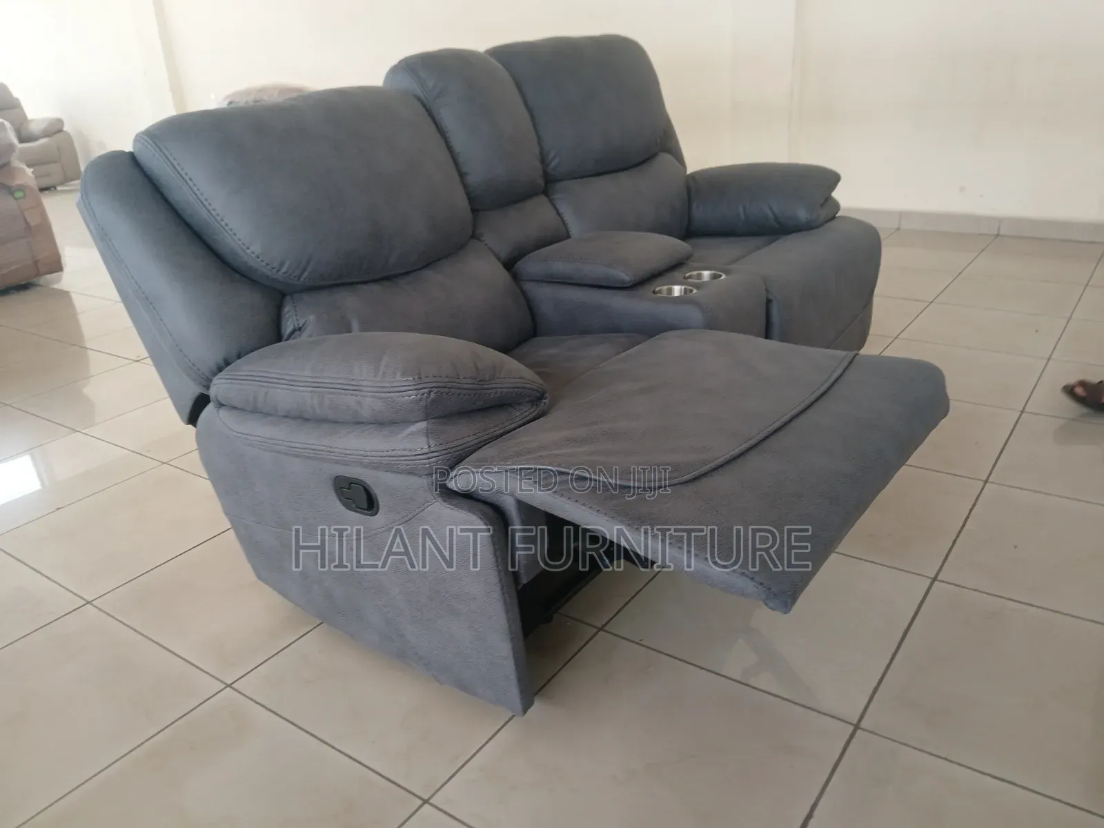 Luxury 2-Seater Grey Recliner Sofa With Cup Holders