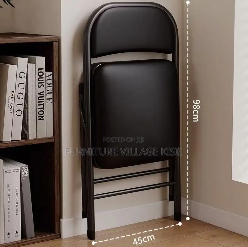 Office Chair; Black Leather Foldable Chair.