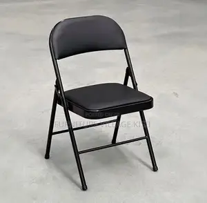 Office Chair; Black Leather Foldable Chair.