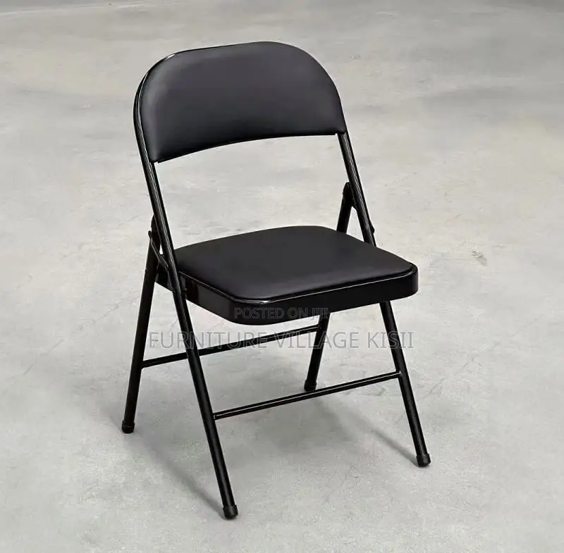 Office Chair; Black Leather Foldable Chair.
