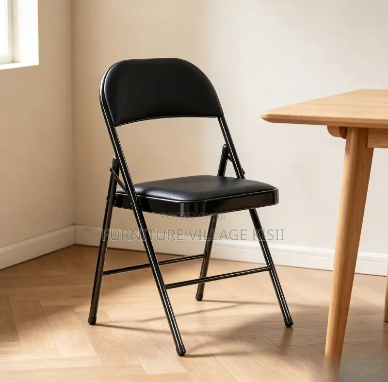 Office Chair; Black Leather Foldable Chair.