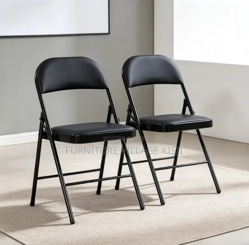 Office Chair; Black Leather Foldable Chair.
