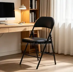 Office Chair; Black Leather Foldable Chair.