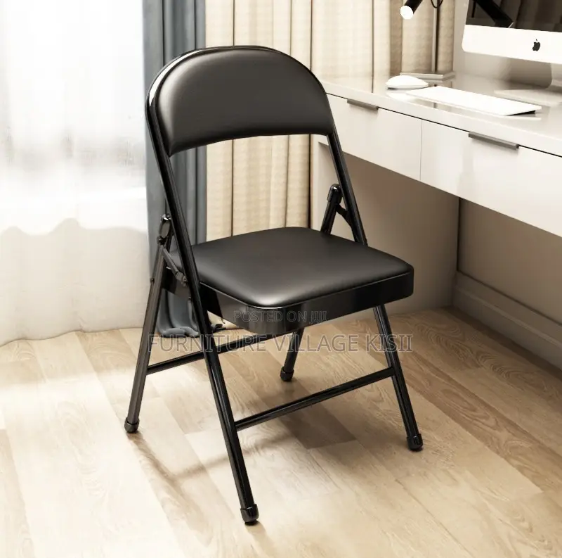 Office Chair; Black Leather Foldable Chair.
