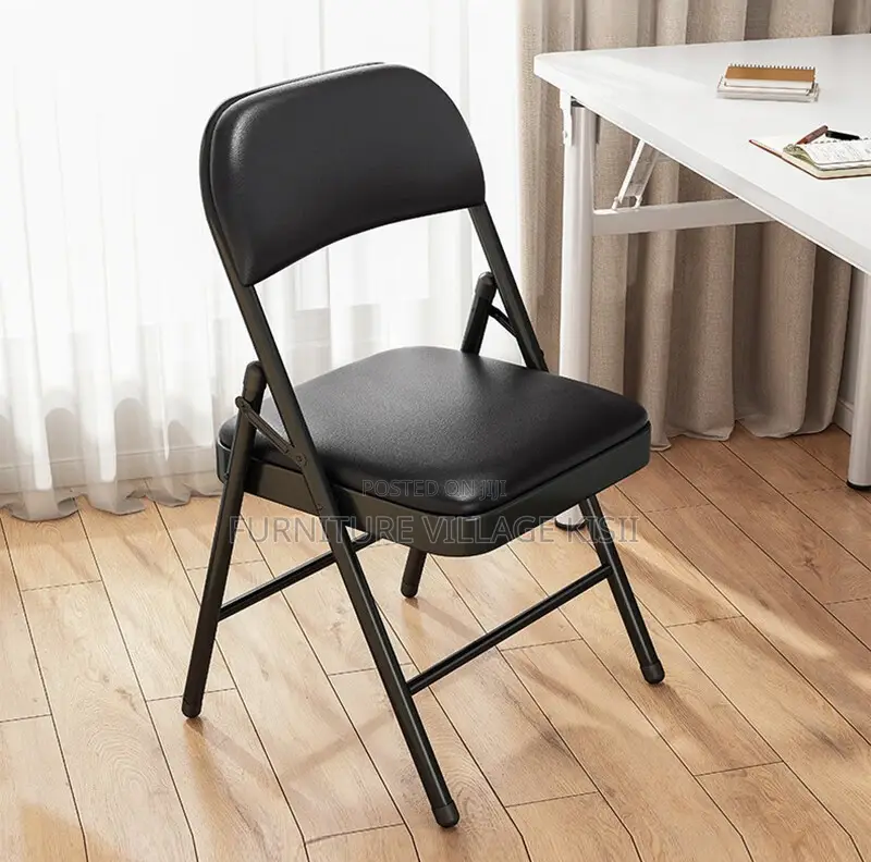 Office Chair; Black Leather Foldable Chair.