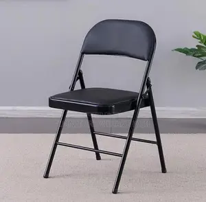 Office Chair; Black Leather Foldable Chair.