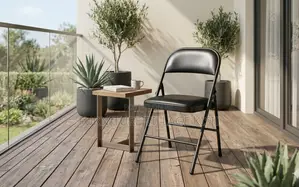 Office Chair; Black Leather Foldable Chair.