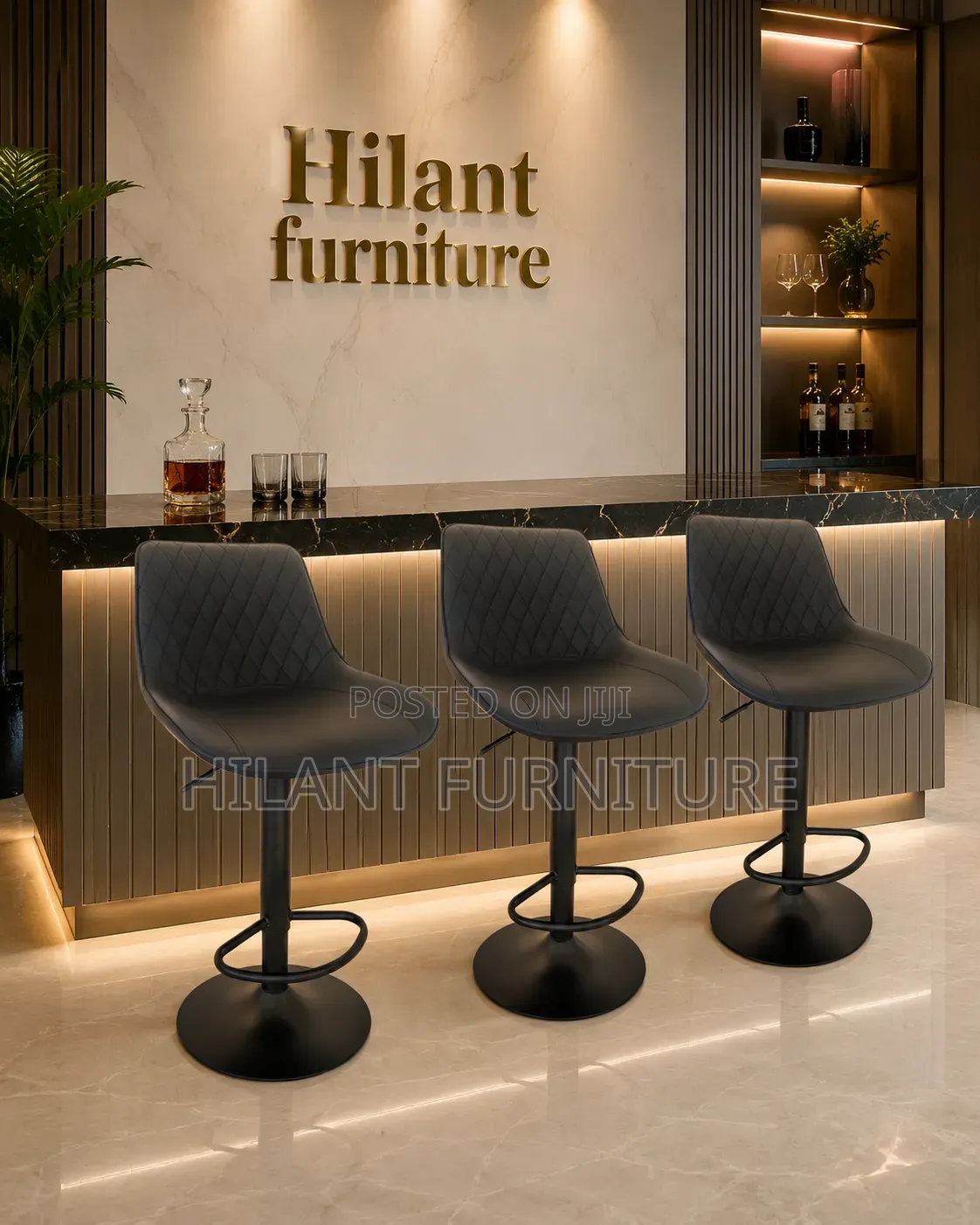 Modern Black Adjustable Bar Stool With Backrest Footrest