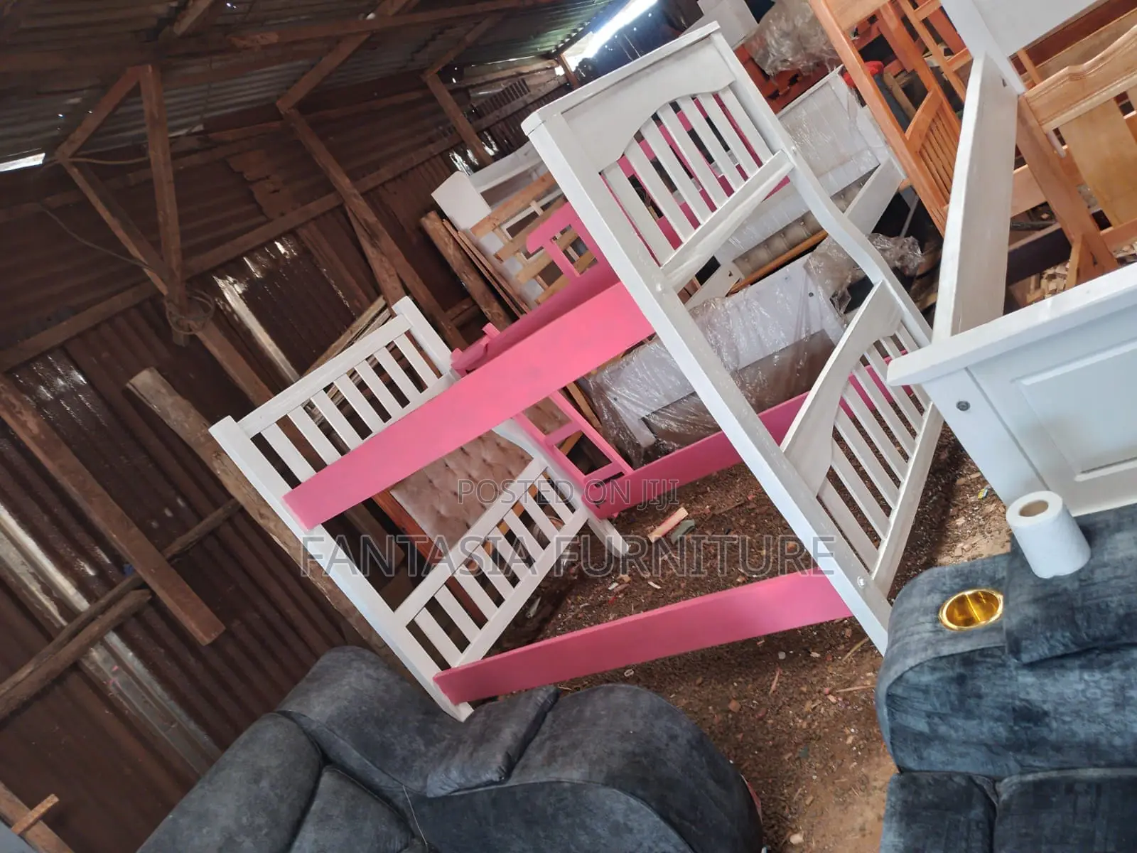 3.5x6 Top 4x6 Bottom White Pink Bunk Bed: Free Delivery