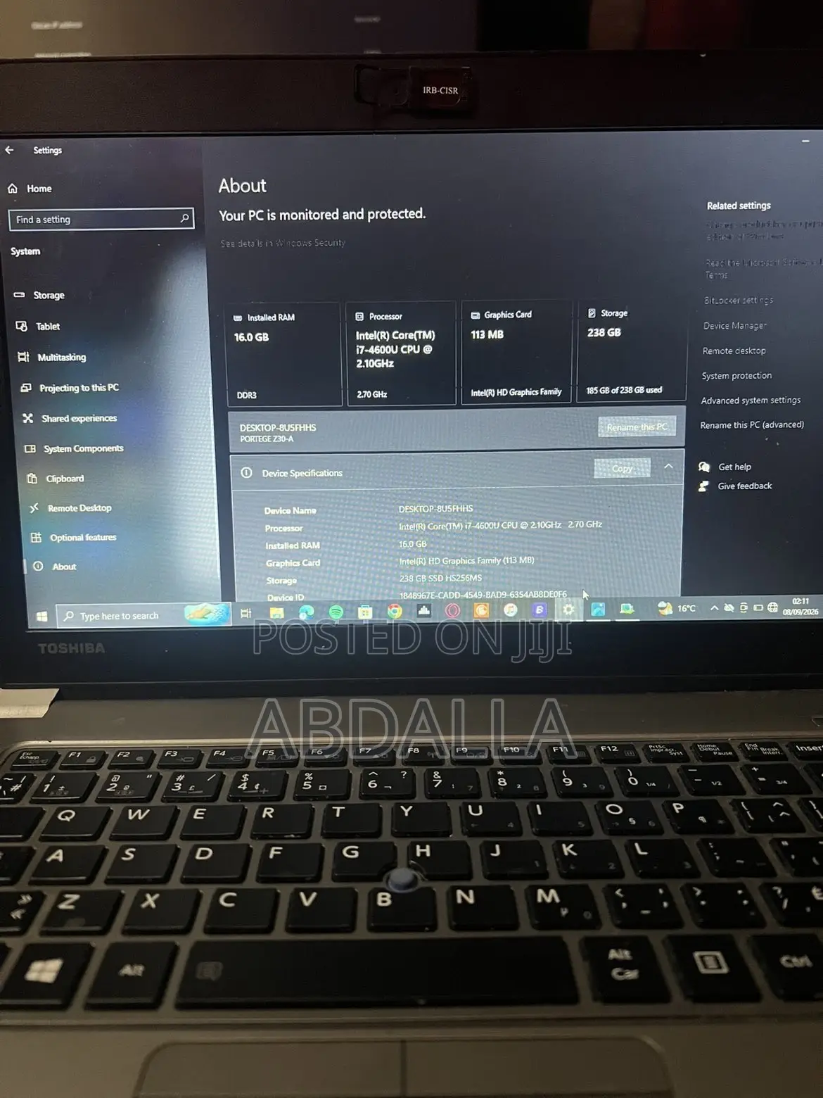 Laptop Toshiba Portege Z30 16GB Intel Core i7 SSD 256GB
