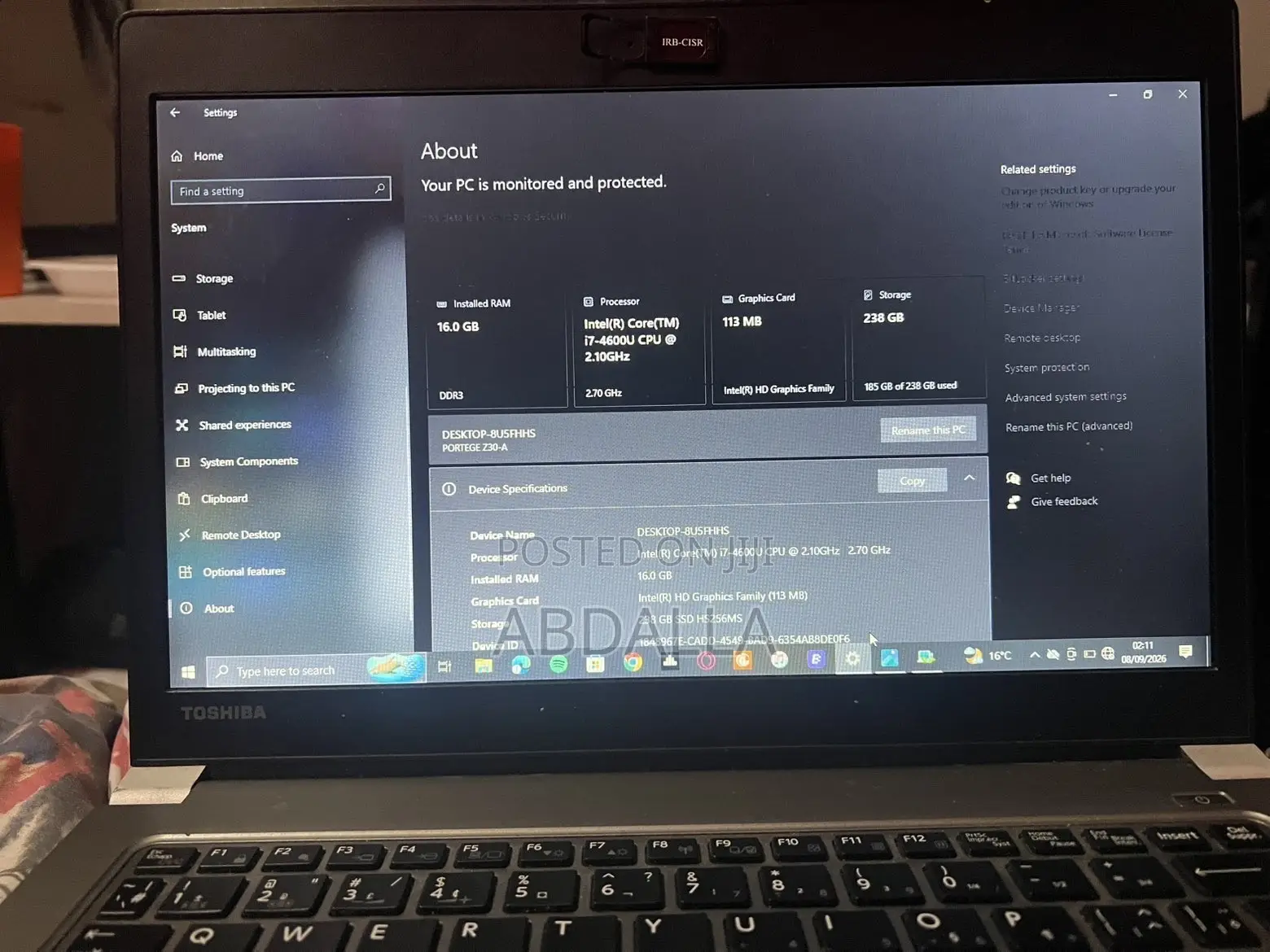 Laptop Toshiba Portege Z30 16GB Intel Core i7 SSD 256GB