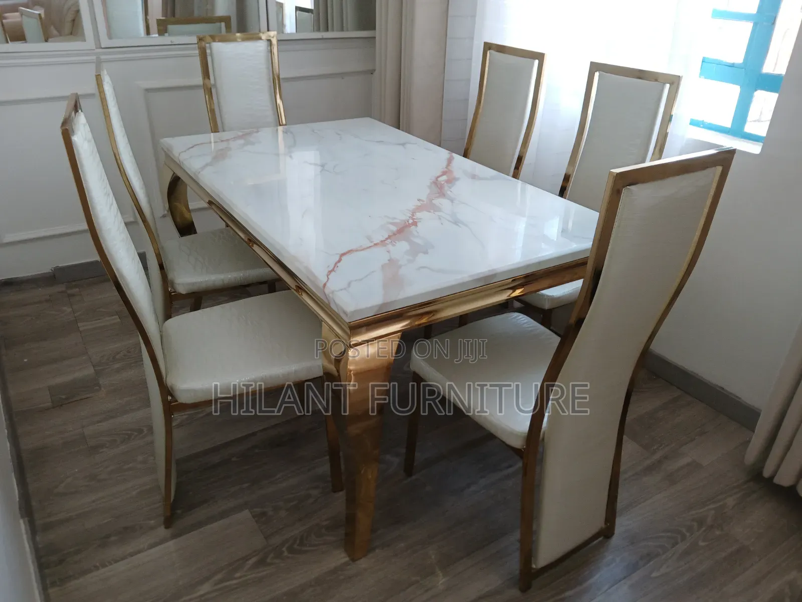Luxury Gold Frame 6-Seater Marble Dining Set