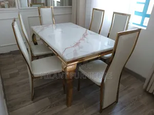 Luxury Gold Frame 6-Seater Marble Dining Set