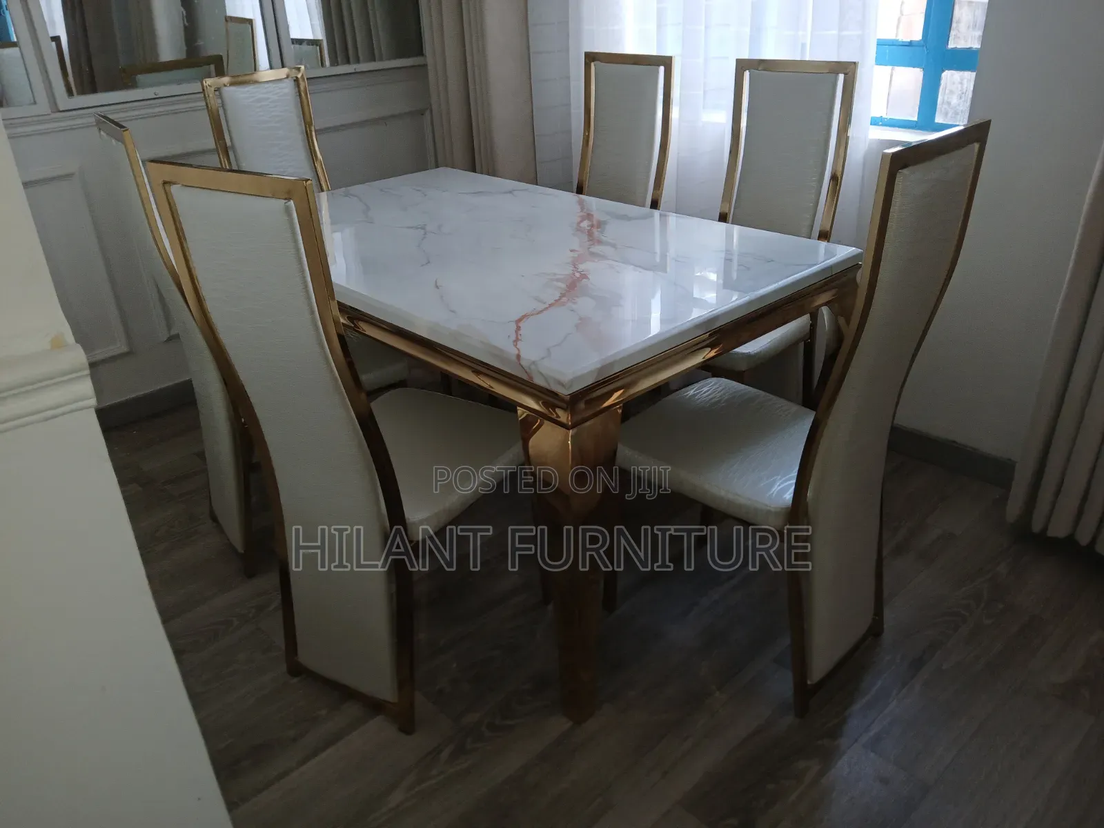 Luxury Gold Frame 6-Seater Marble Dining Set