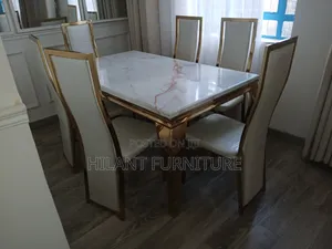 Luxury Gold Frame 6-Seater Marble Dining Set