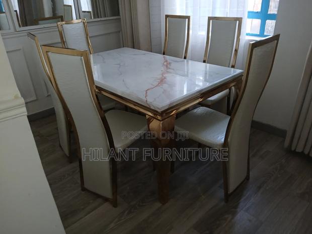 Luxury Gold Frame 6-Seater Marble Dining Set - thumbnail 2