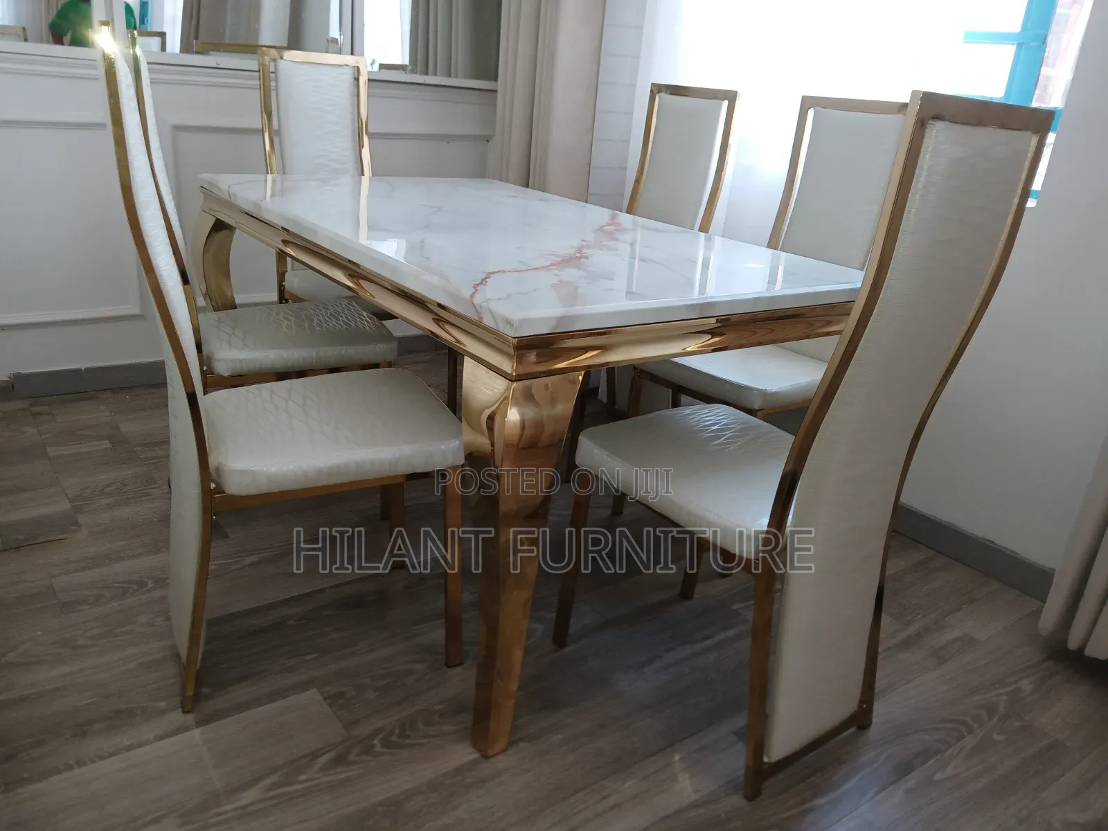 Luxury Gold Frame 6-Seater Marble Dining Set