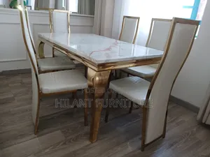 Luxury Gold Frame 6-Seater Marble Dining Set