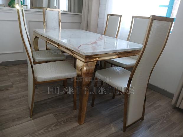 Luxury Gold Frame 6-Seater Marble Dining Set - thumbnail 3