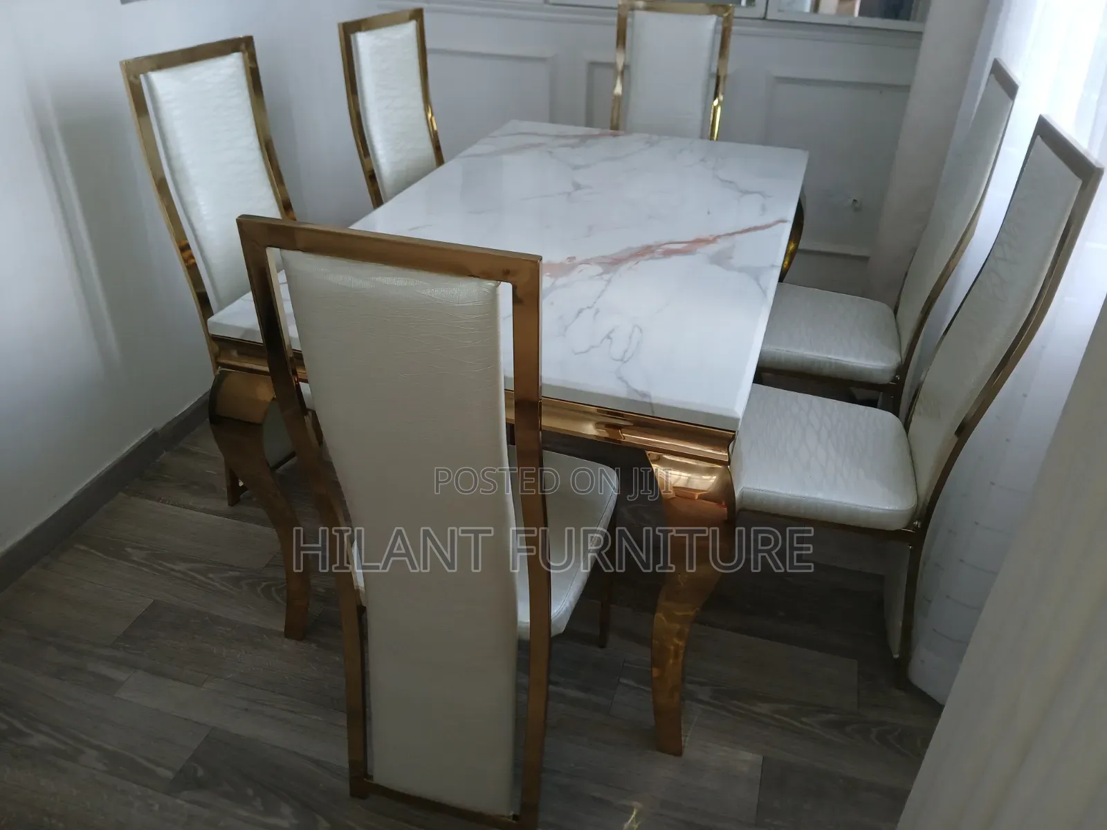 Luxury Gold Frame 6-Seater Marble Dining Set