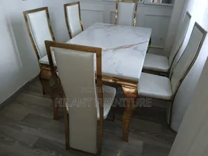 Luxury Gold Frame 6-Seater Marble Dining Set