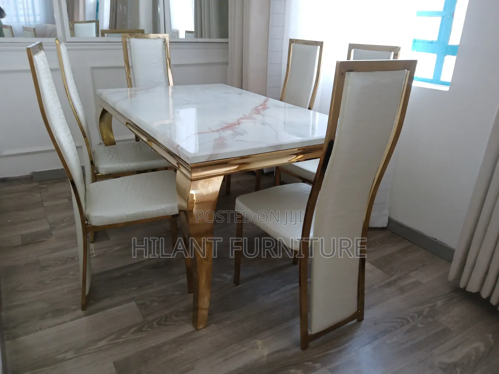 Luxury Gold Frame 6-Seater Marble Dining Set