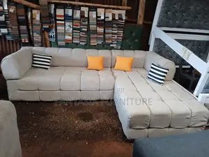 5 Seater Beige Bubble L-Shaped Sofa: Payment on Delivery